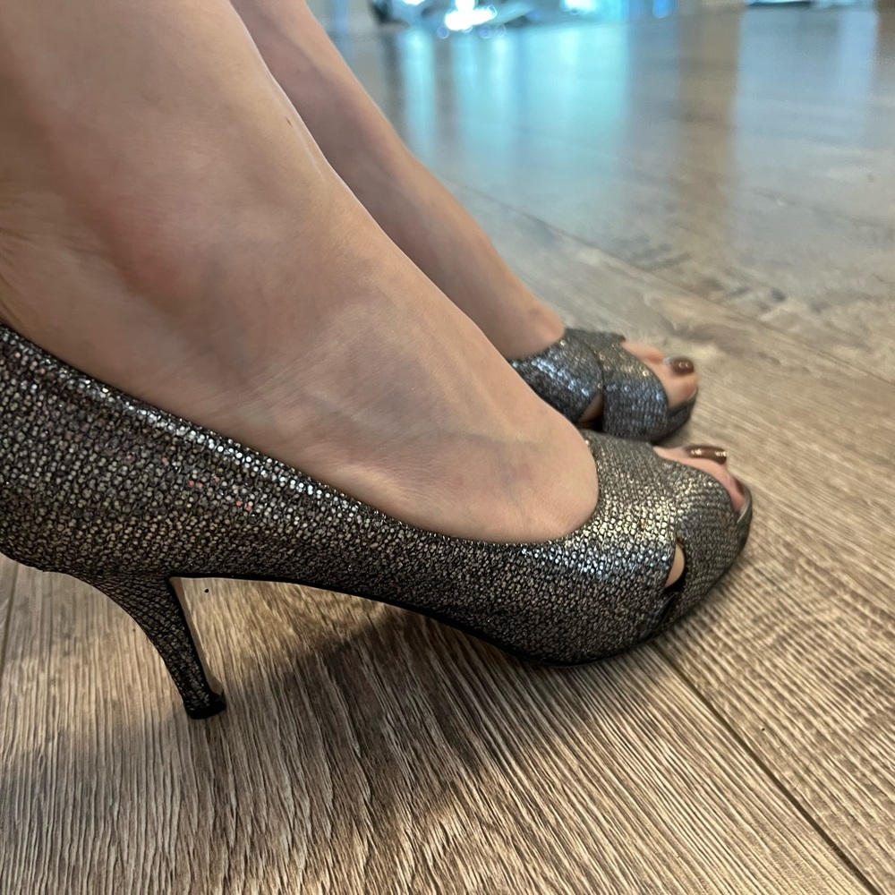 Kate Spade Elegant Silver Peep-Toe Heels